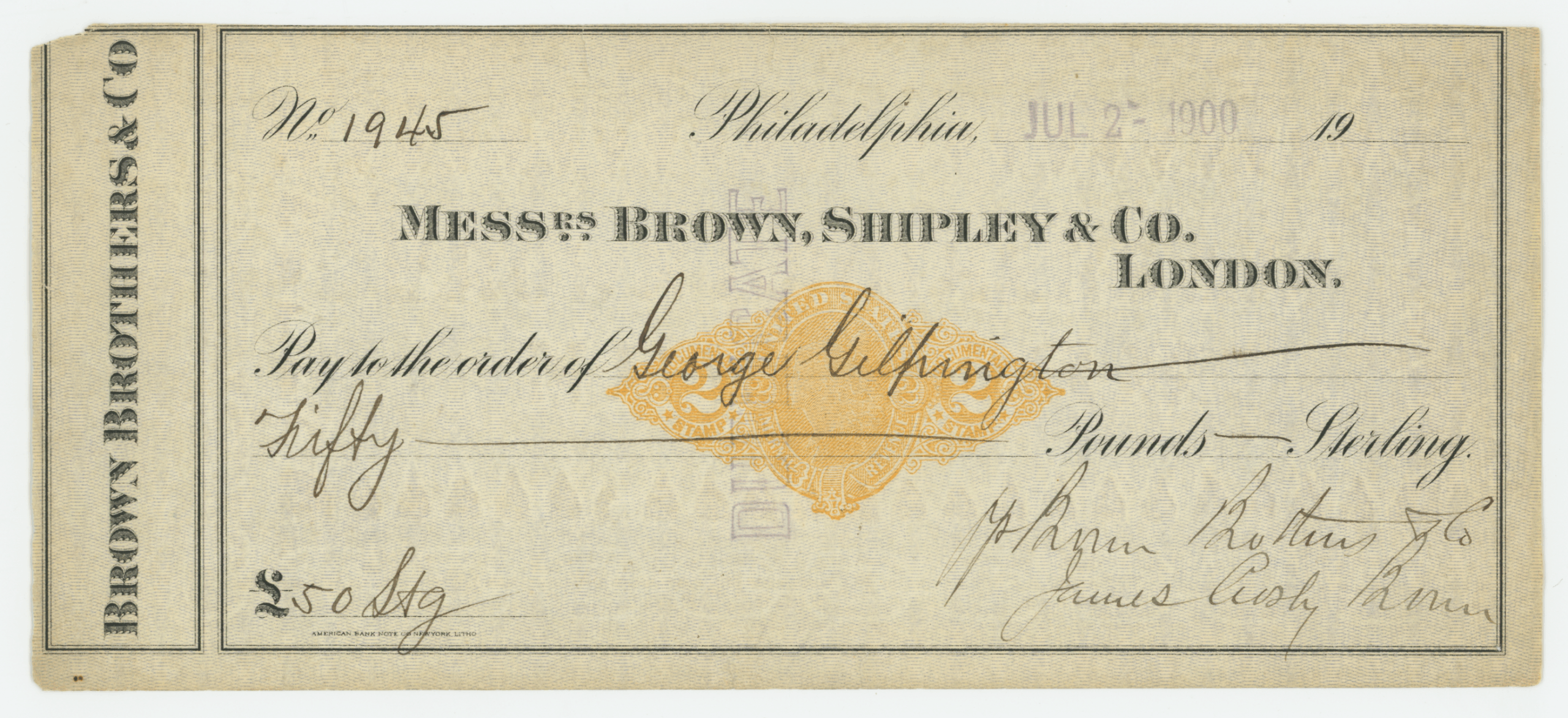 RN-X7 Messrs Brown, Shipley & Co. London, Scarce