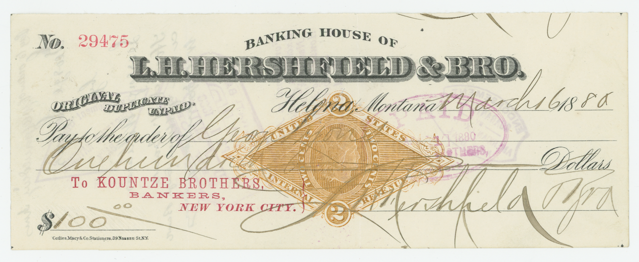 RN-G1 Banking House of L.H. Hershfield & Bro. Draft