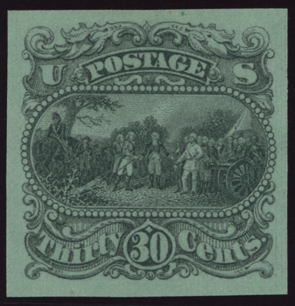 121-E1p 30¢ Surrender of Burgoyne on Blue Tinted Paper