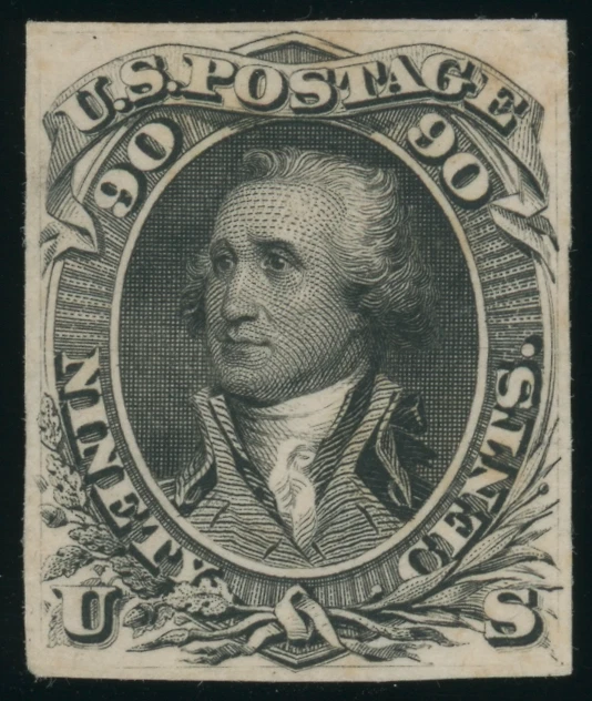 72-E7f — 90¢ Washington "Premiere Gravure" Essay, Black on Card