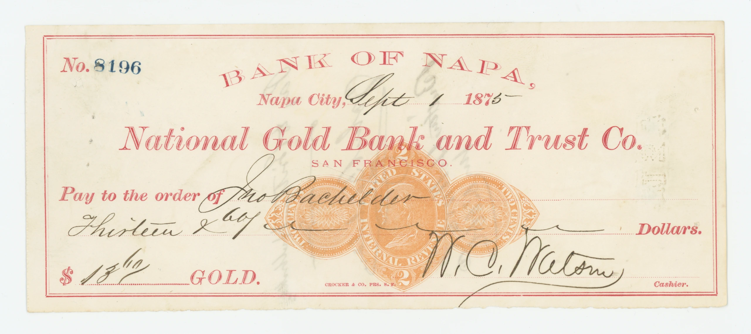 RN-D1 Bank of Napa, National Gold Bank and Trust Co., San Francisco