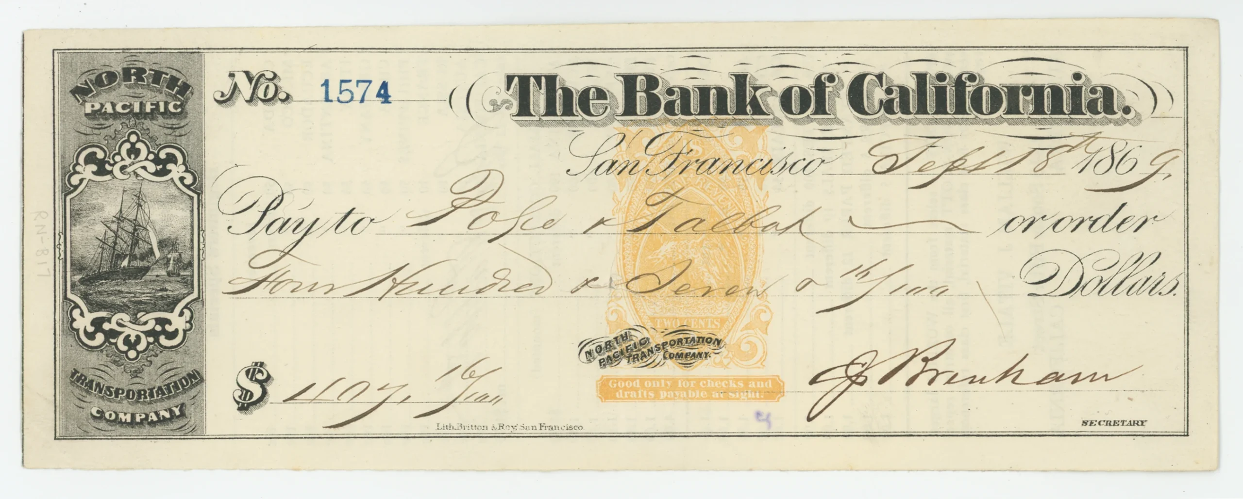 RN-B17 The Bank of California, with Vitale Price List