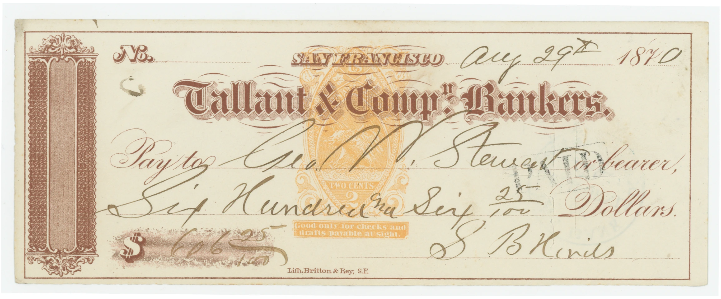 RN-B16 Tallant & Company, Bankers with Minor Imprint Anomaly