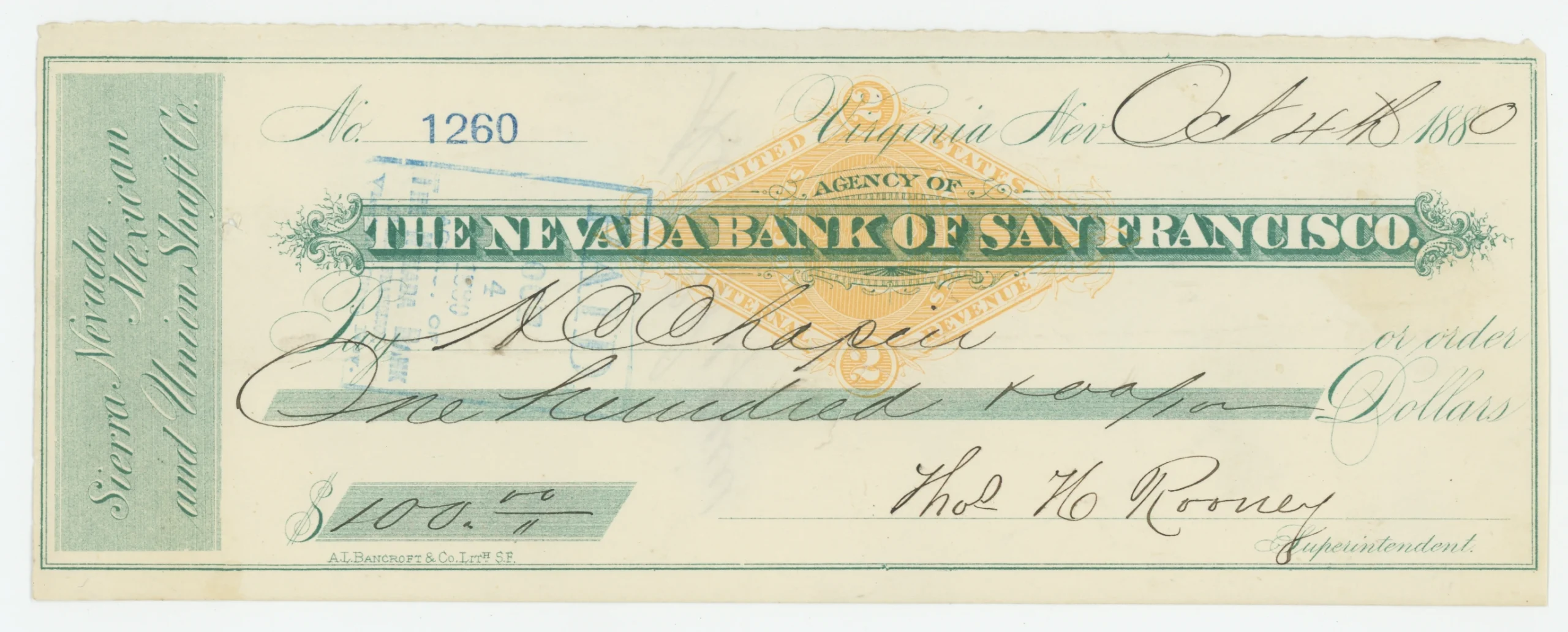 RN-G1 Agency of the Nevada Bank of San Francisco