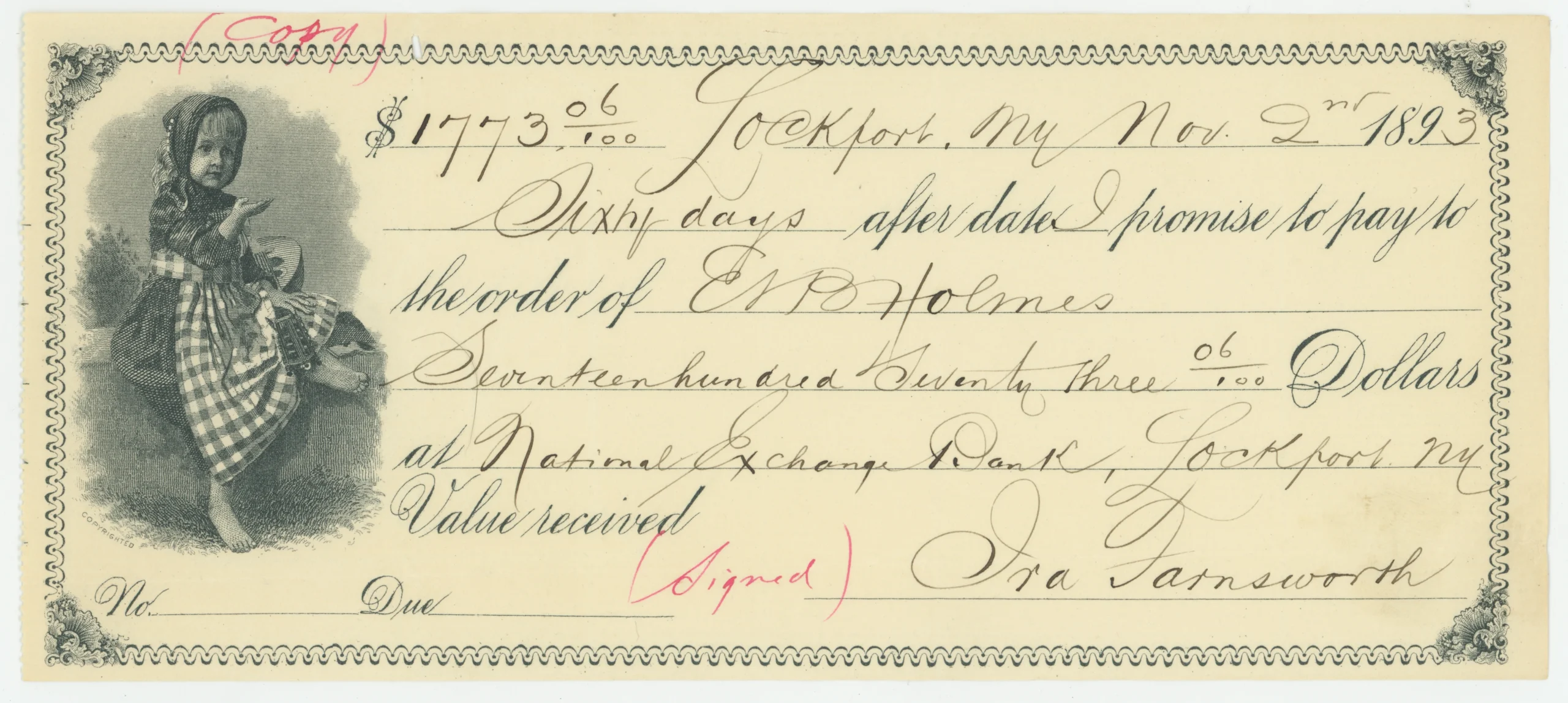 Promissory Note, National Exchange Bank