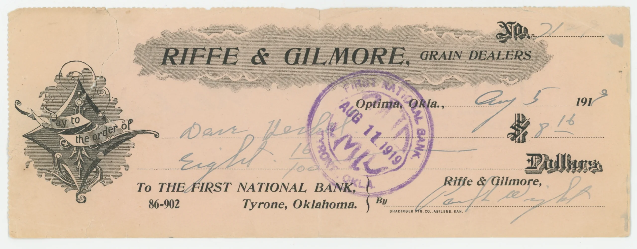 Acc't of Riffe & Gilmore, Grain Dealers, First National Bank