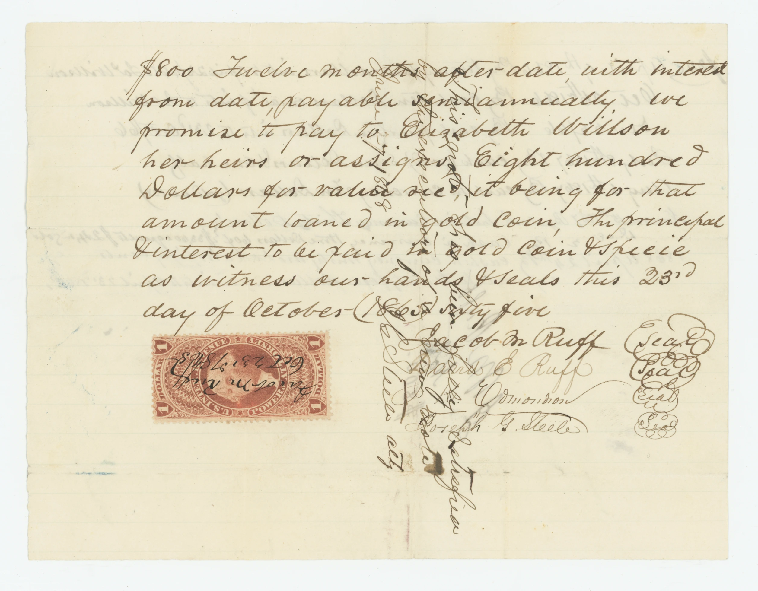 R75c Loan Agreement for $800 in Gold Coin