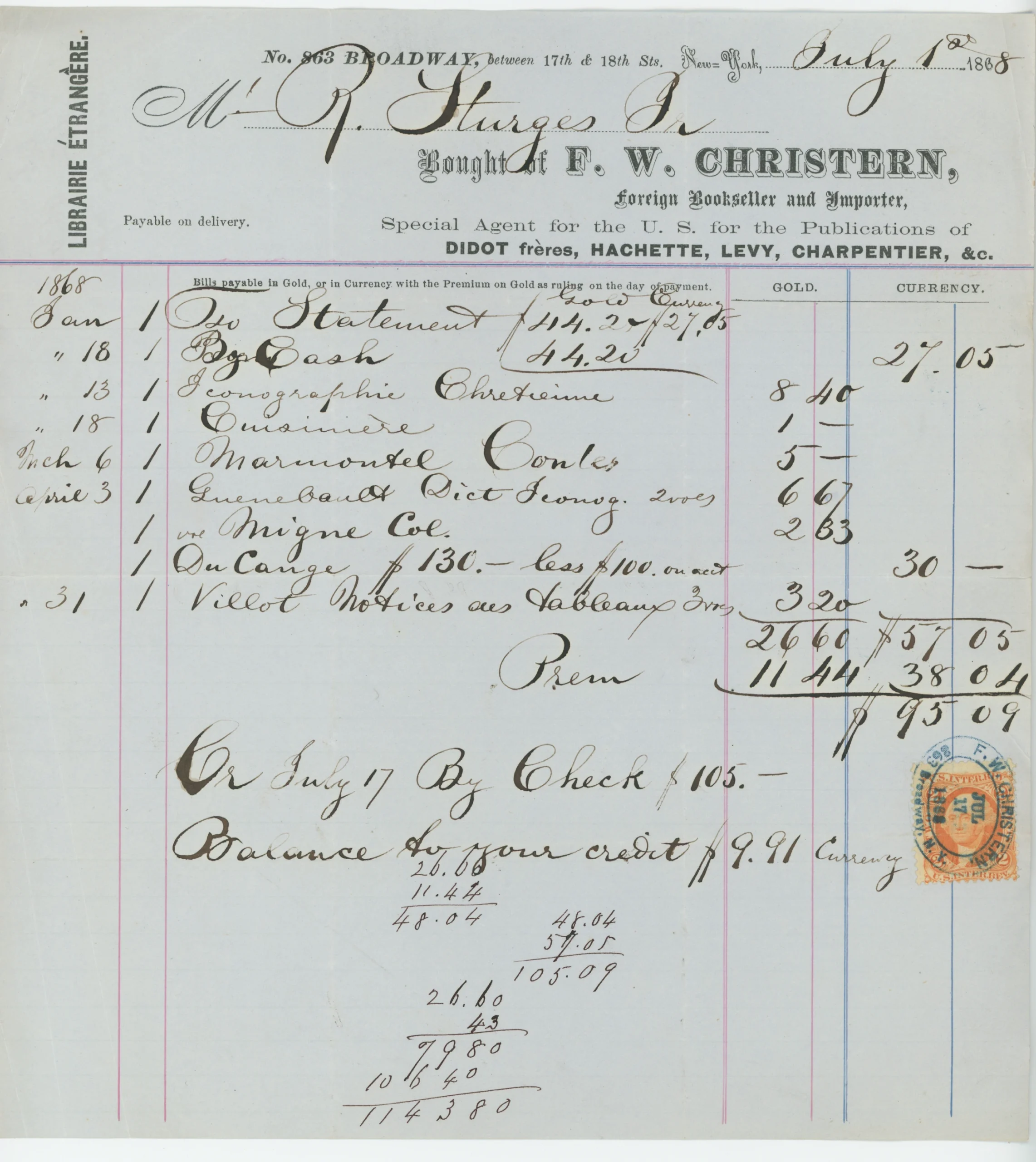 R15c Receipt for Foreign Book Purchases, F.W. Christern