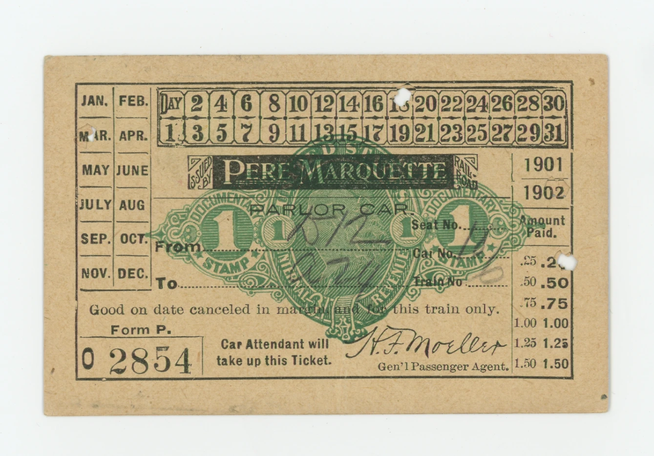 RN-X5a Pere Marquette Parlor Car Ticket