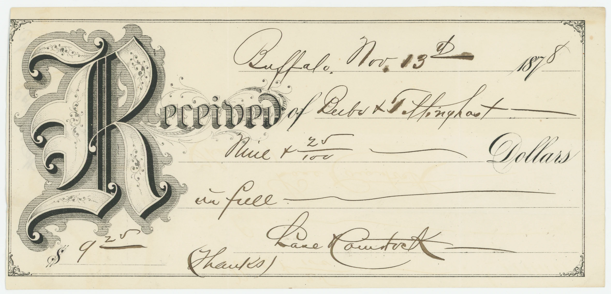 "Received" Receipt, Buffalo NY