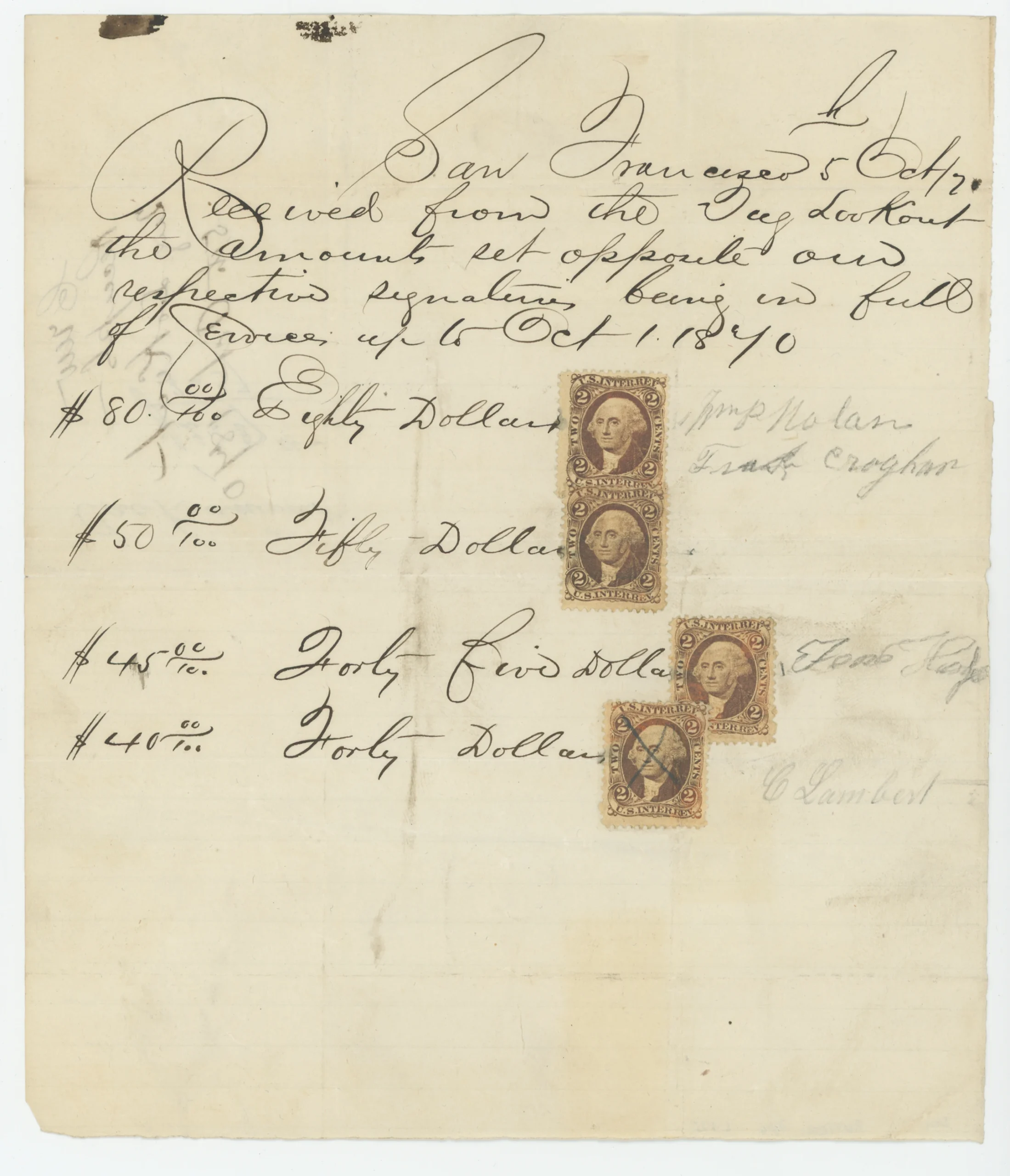 R15c (x4) Receipts for "Deep Lookout" Crew Payments