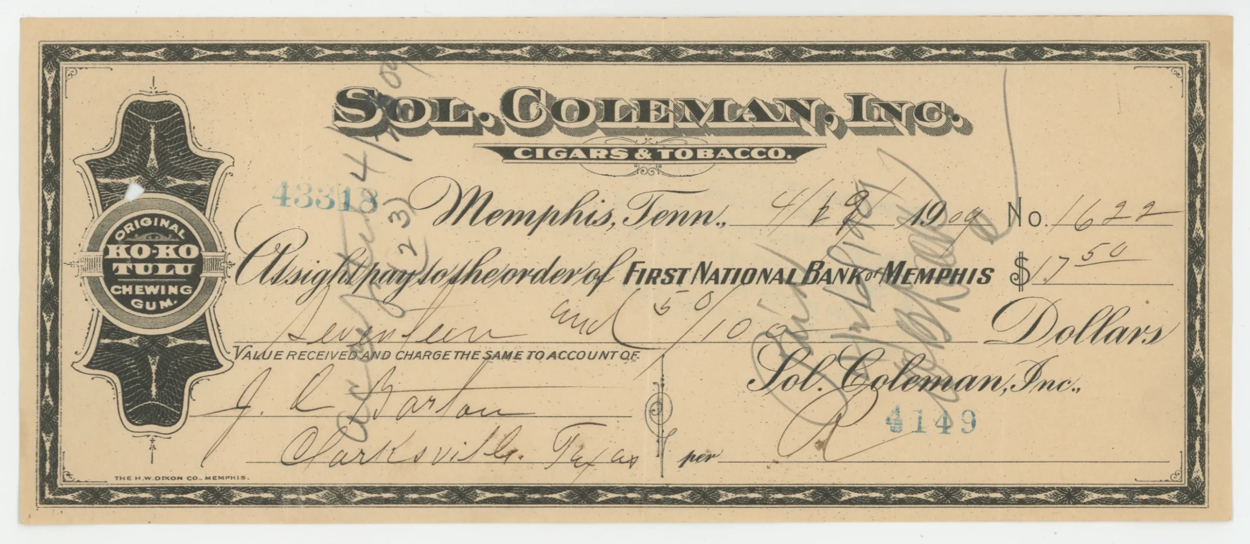 1910 Sol. Coleman, Inc. Cigars and Tobacco