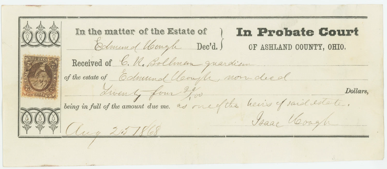 R15c on Probate Court Receipt