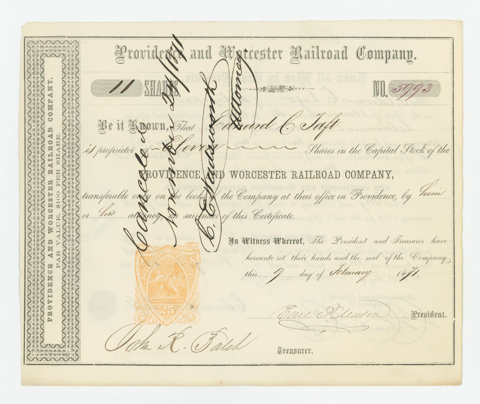 RN-T4 Providence & Worcester Railroad Company Stock Certificate