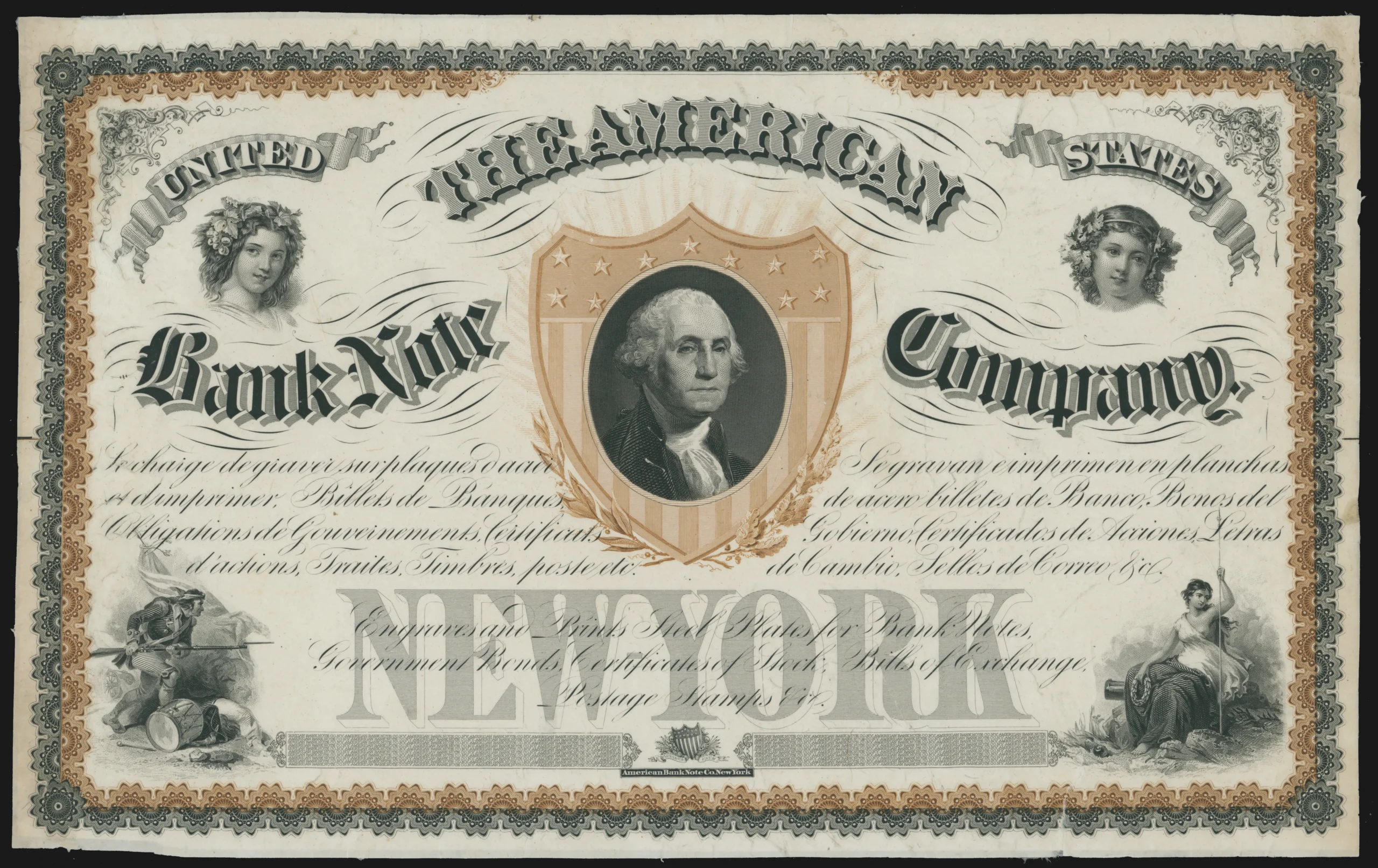American Bank Note Company International Advertising Certificate in Three Languages