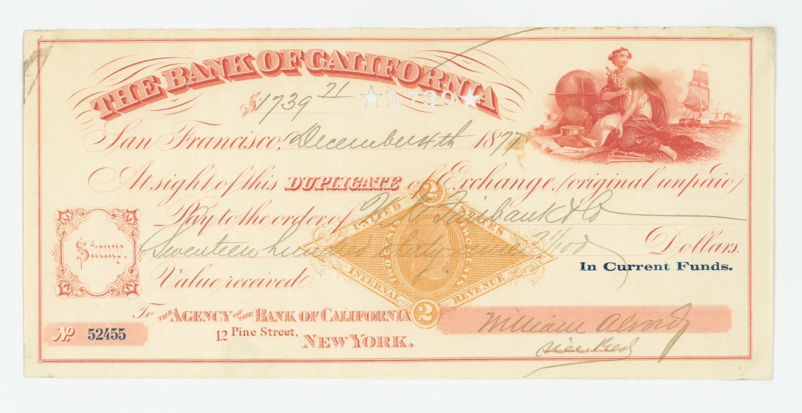 RN-G1 The Bank of California, Bill of Exchange