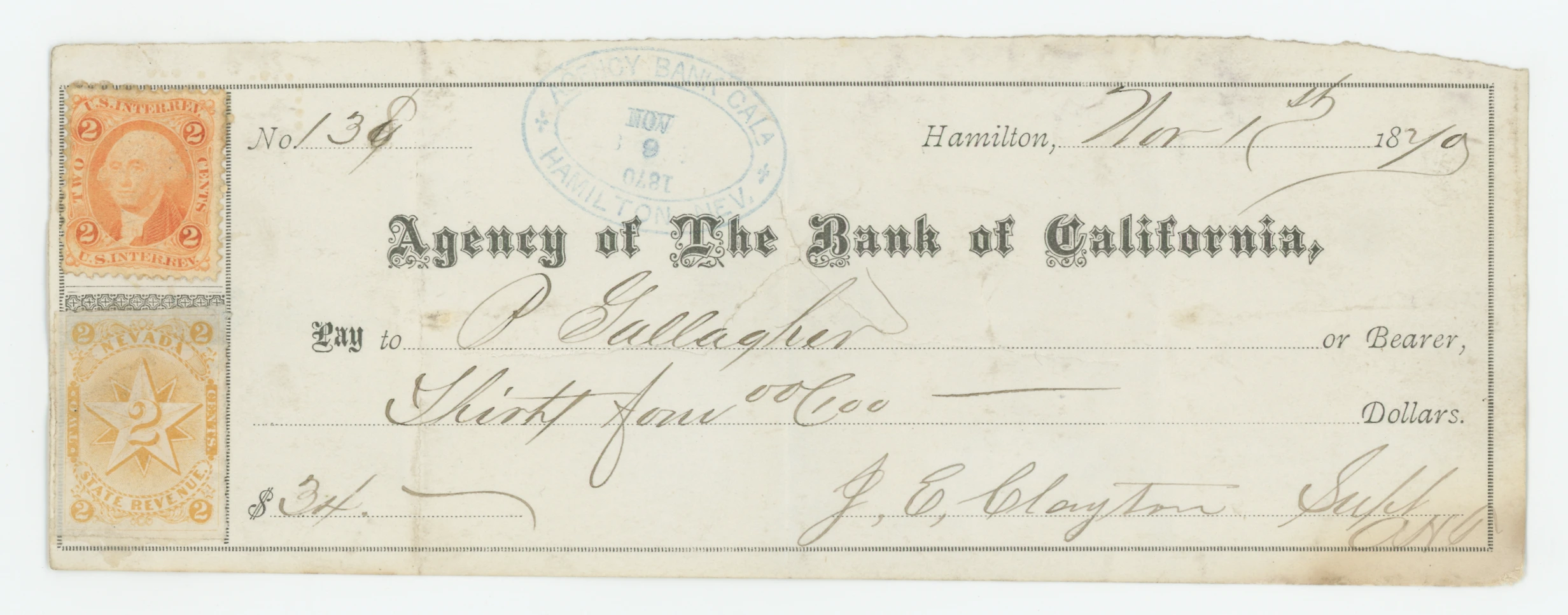R15c & 2¢ Nevada, Agency of the Bank of California
