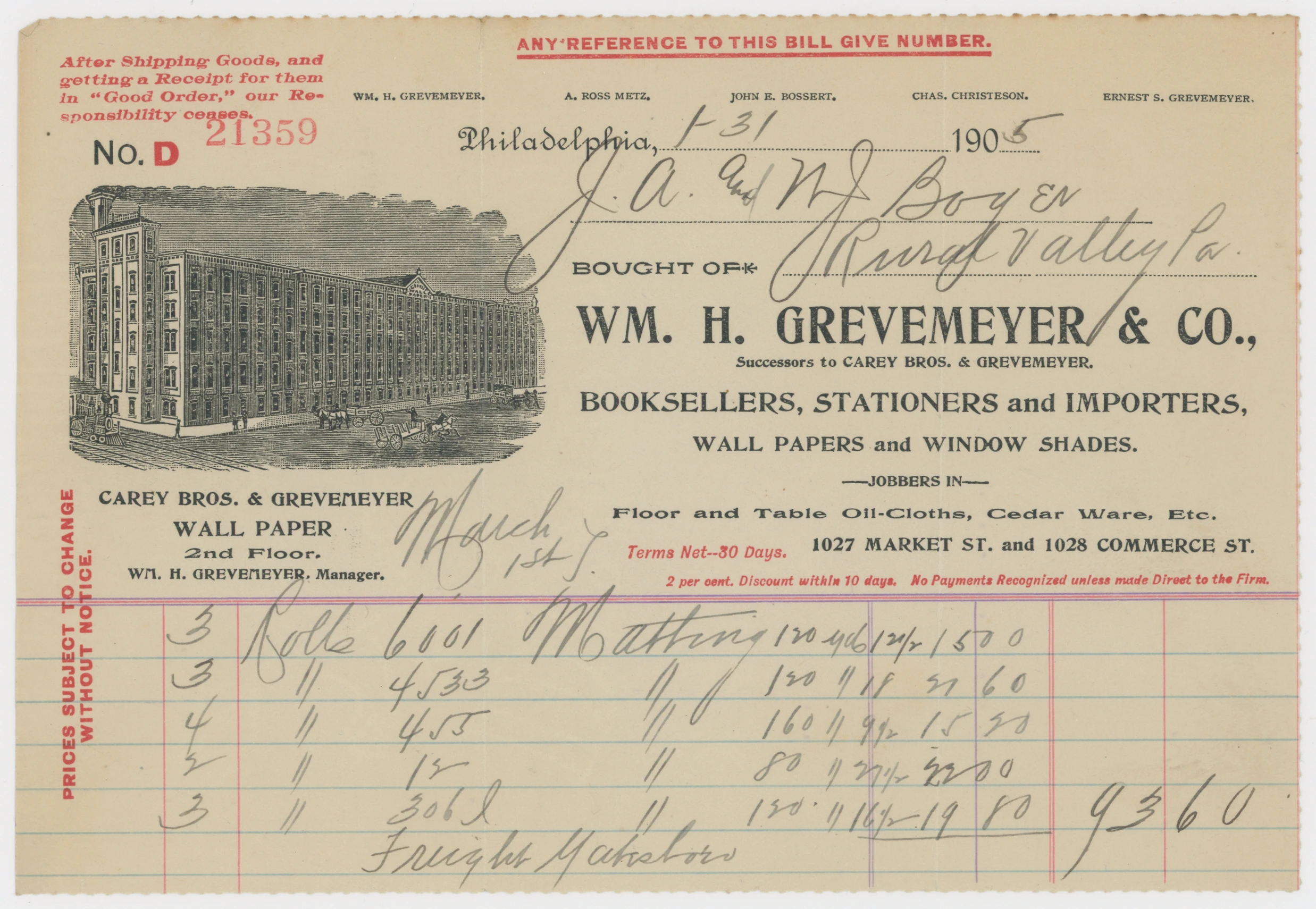 1905 Wm. H. Grevemeyer & Co. Booksellers