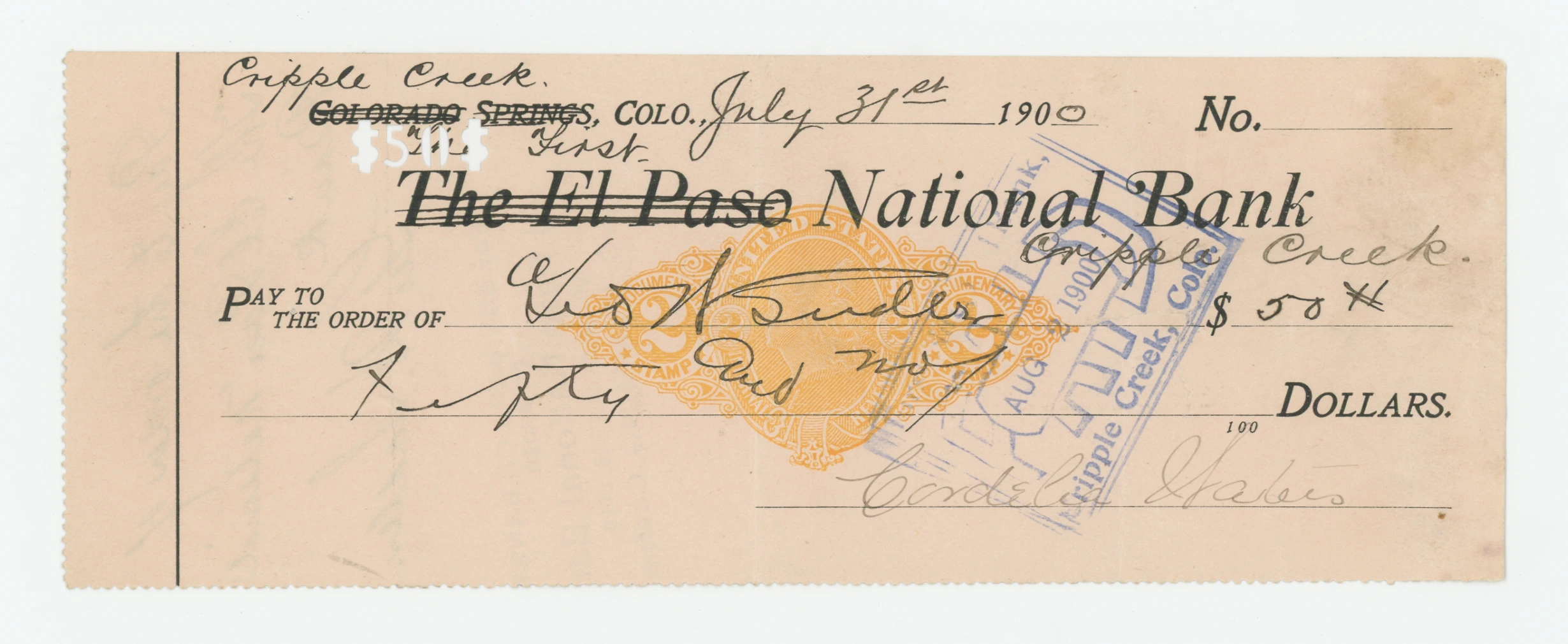 RN-X7 The First National Bank Cripple Creek, prev. The El Paso National Bank