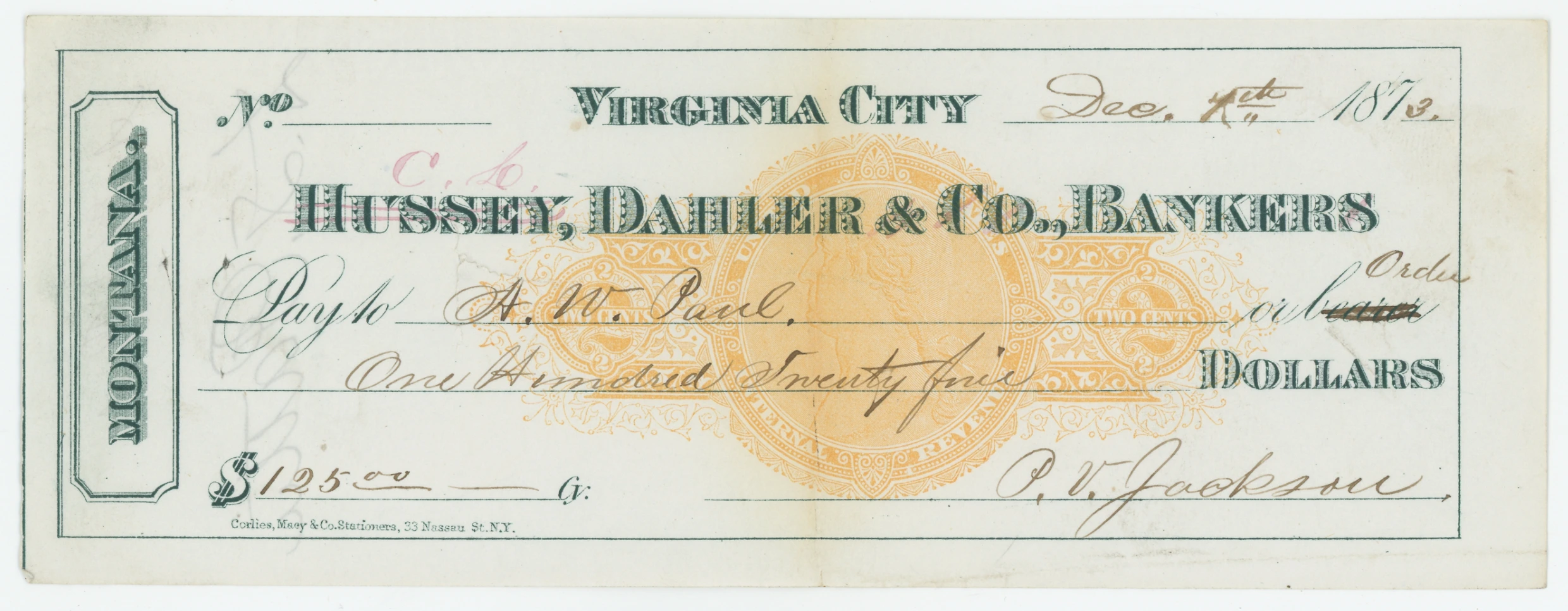 RN-C1 C.L. Dahler Banker, prev. Hussey, Dahler & Co. Bankers