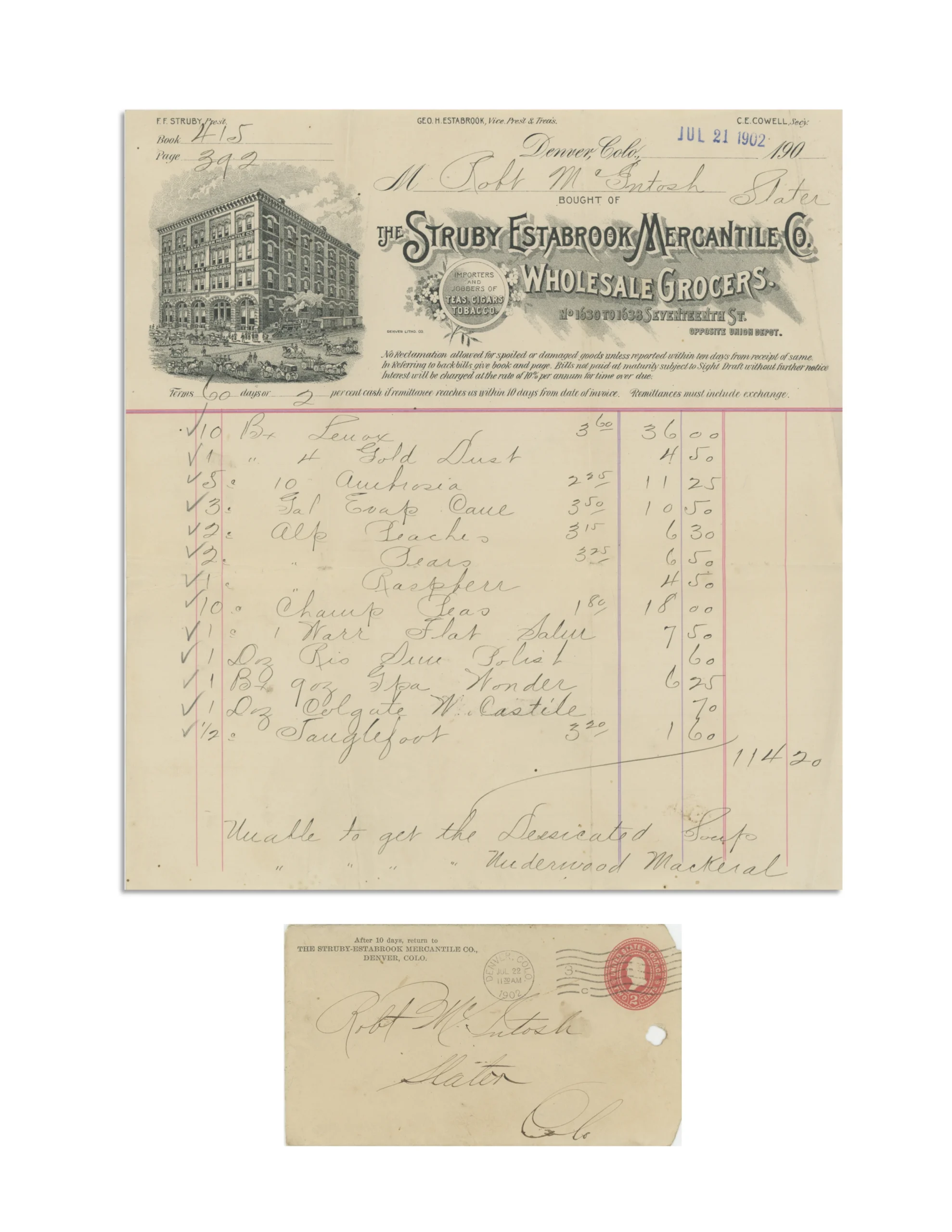 The Struby Estabrook Mercantile Co., Wholesale Grocers, Invoice & Cover