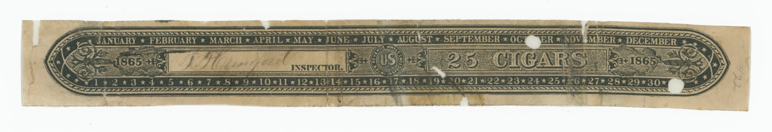 Springer TC24 Third Issue Cigar Stamp (Inspectors Stamp) 25 Cigars