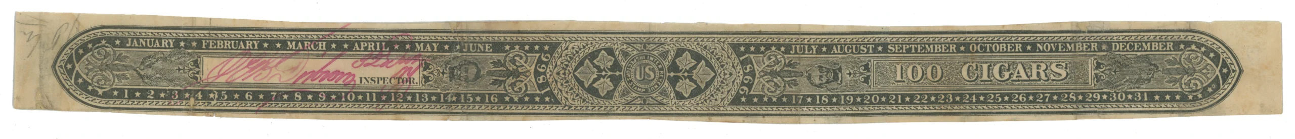 Springer TC43 "Fourth Issue" Cigar Stamp (Inspectors Stamp) 100 Cigars, Type I