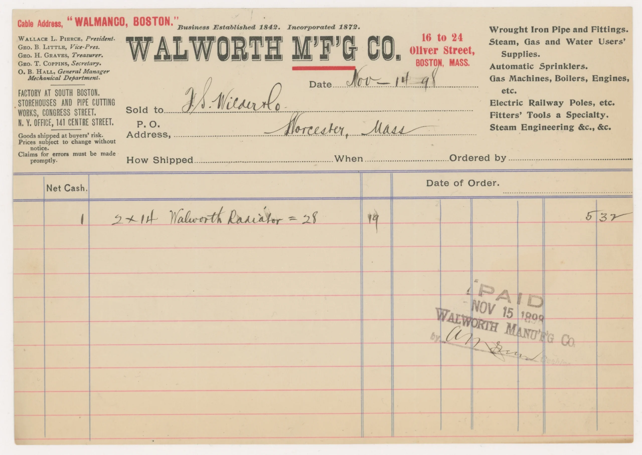 1898 Walworth Manufacturing Co.