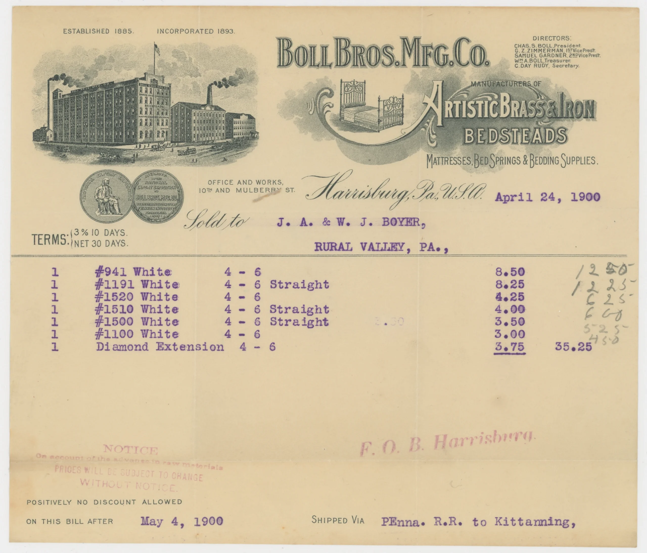 1900 Boll Bros. Manufacturing Co., Artistic Brass & Iron