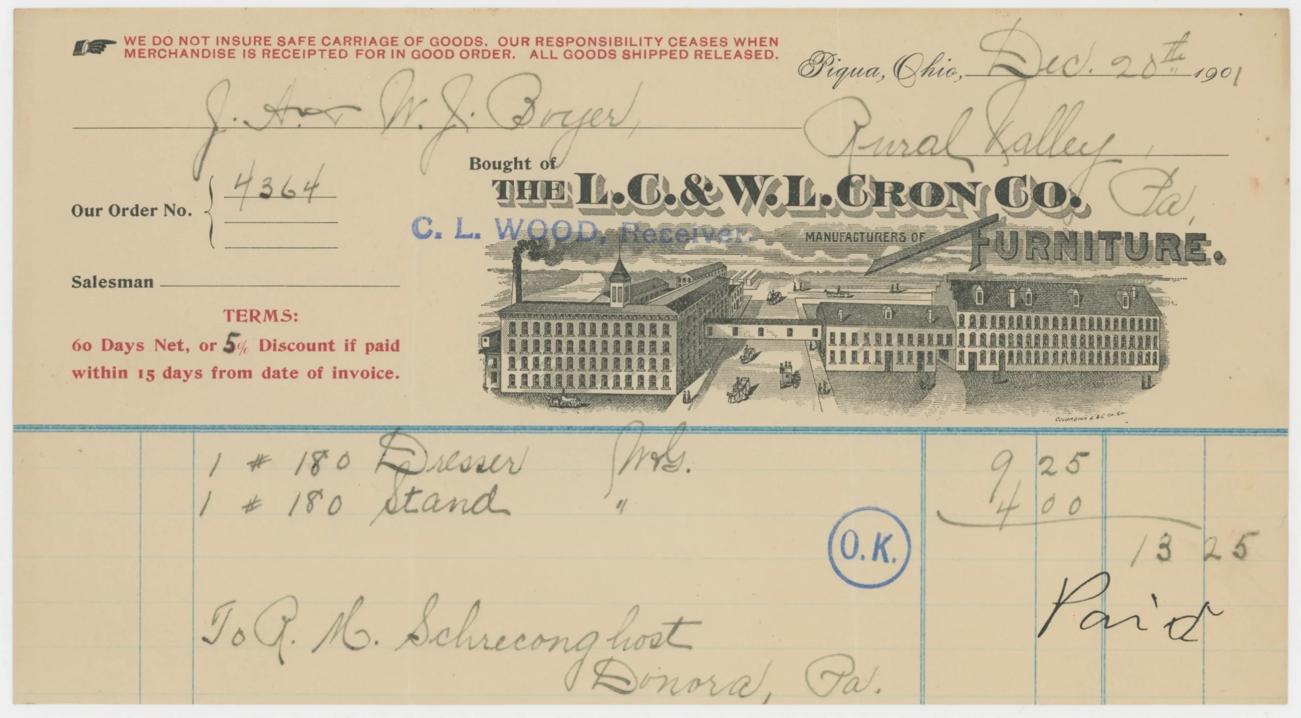 1901 The L.C. & W.L. Cron Co., Furniture