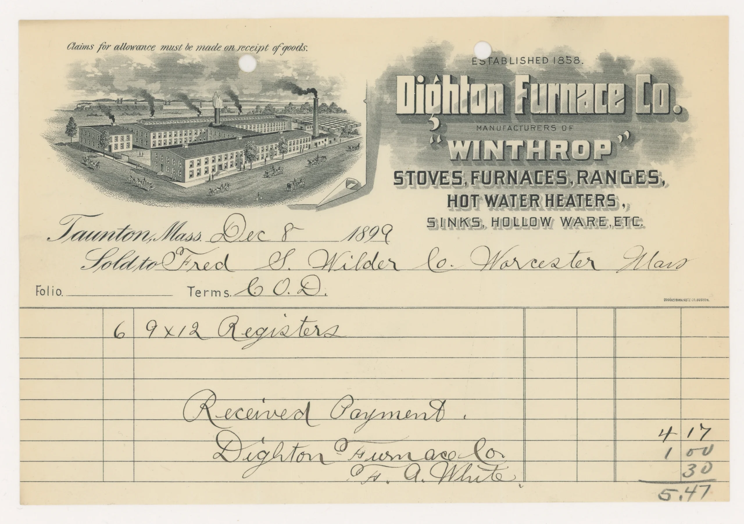 1899 Dighton Furnace Co., "Winthrop" Stoves, Furnaces
