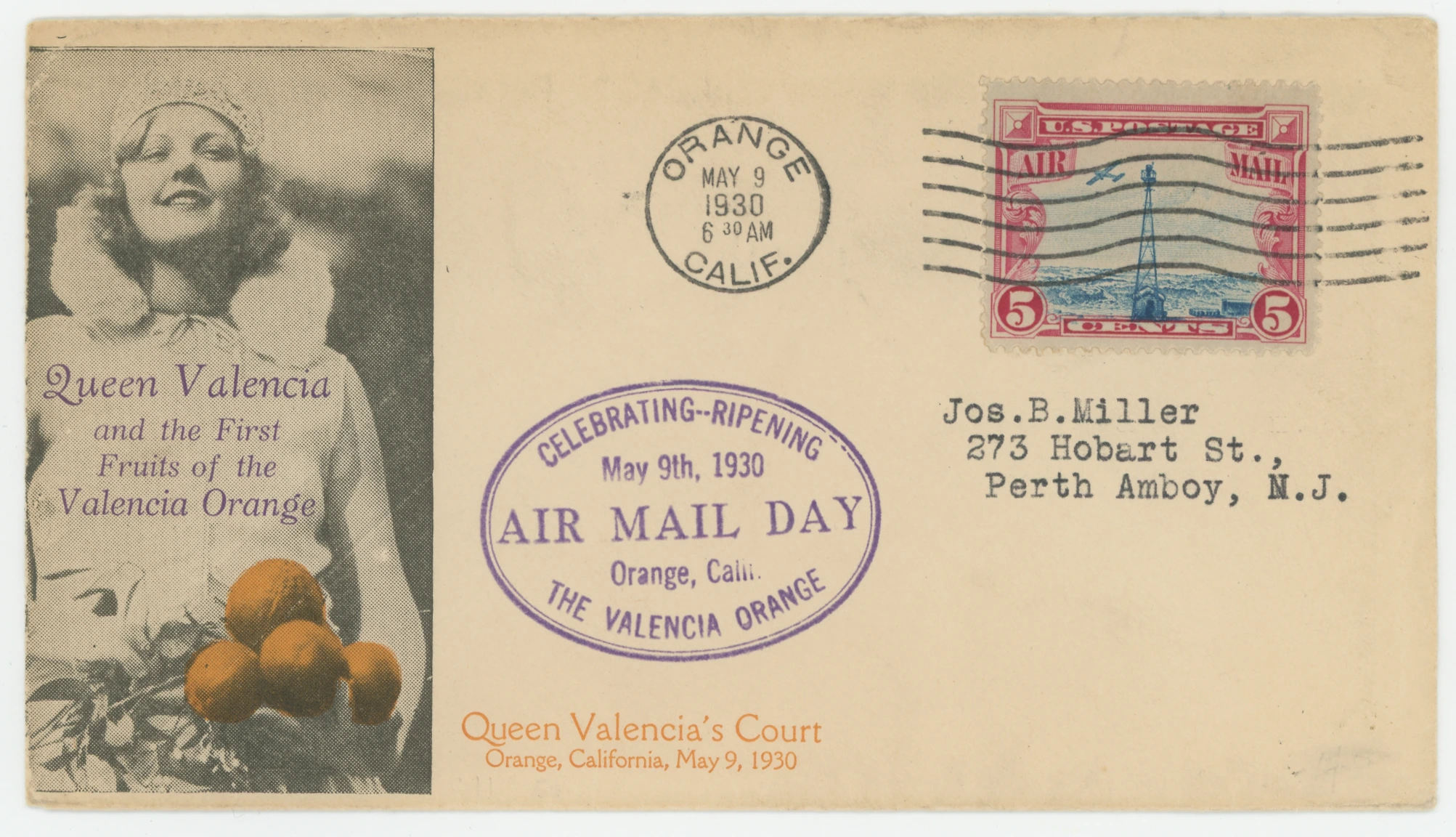 1930 Queen Valencia, Oranges, Air Mail Day Celebration