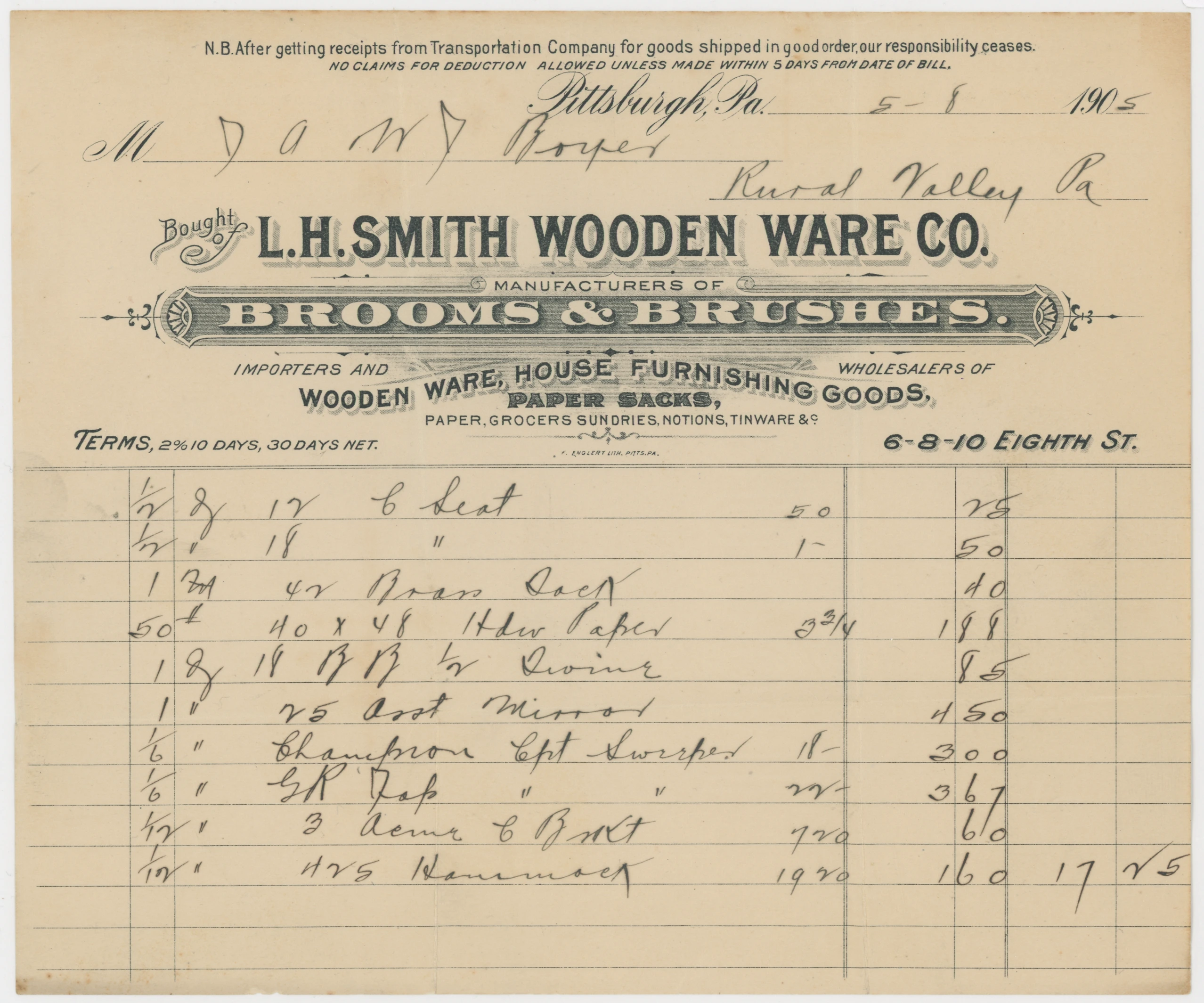 1905 L.H. Smith Wooden Ware Co., Brooms & Brushes