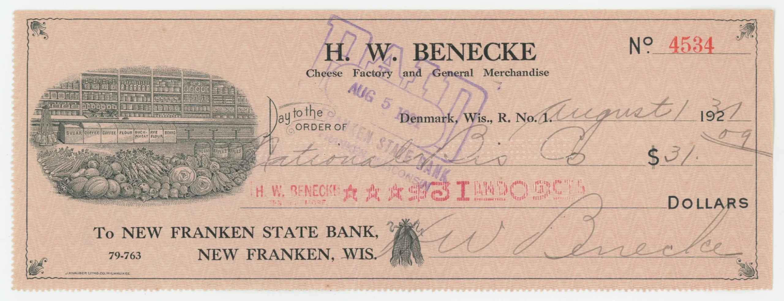 1931 H.W. Benecke Cheese Factory and General Merch.
