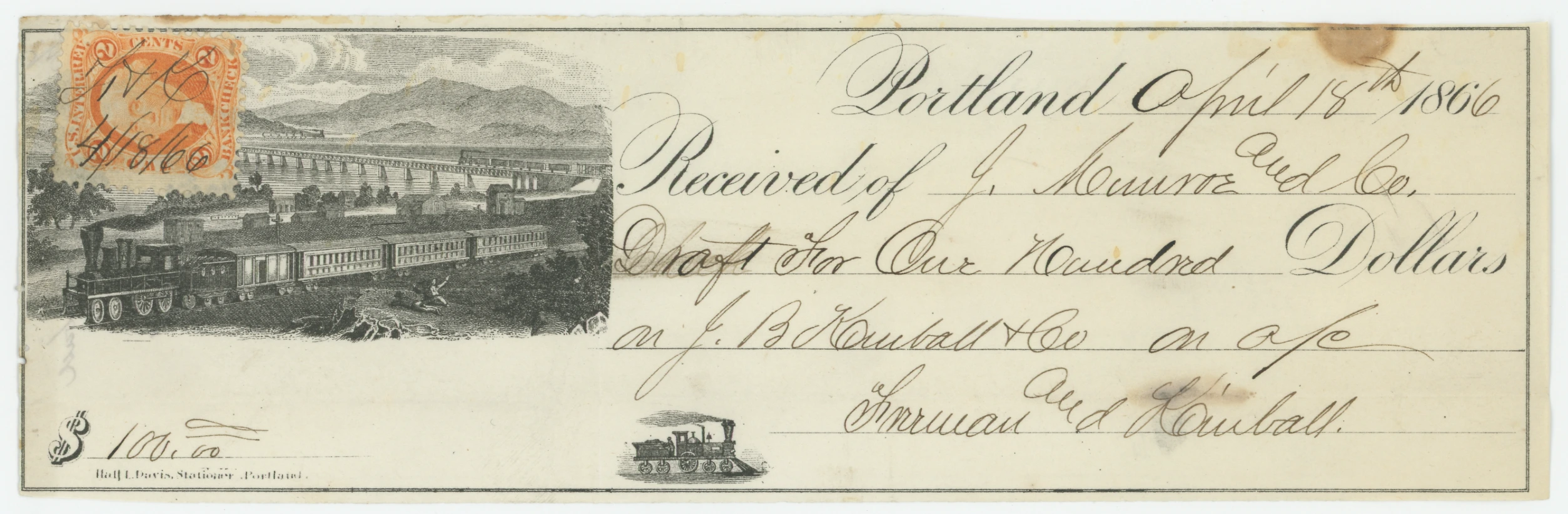 R6c with Minor Double Transfer on Railroad-Vignetted Receipt