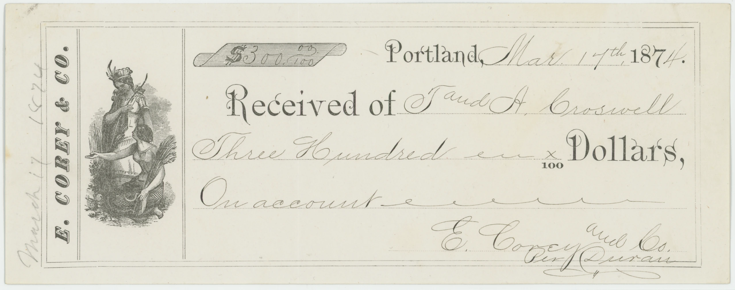1874 E. Corey & Co. Receipt