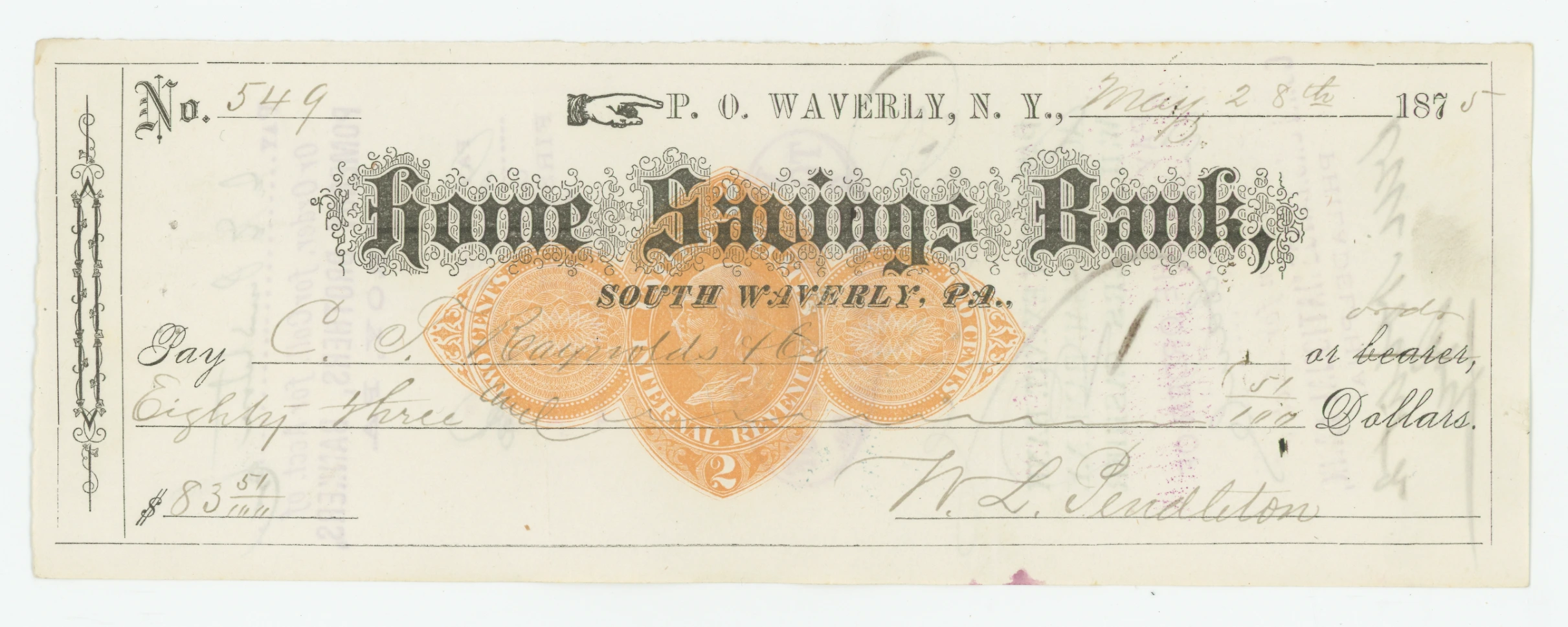 RN-D1 Home Savings Bank of South Waverly, PA (P.O. Waverly, NY)