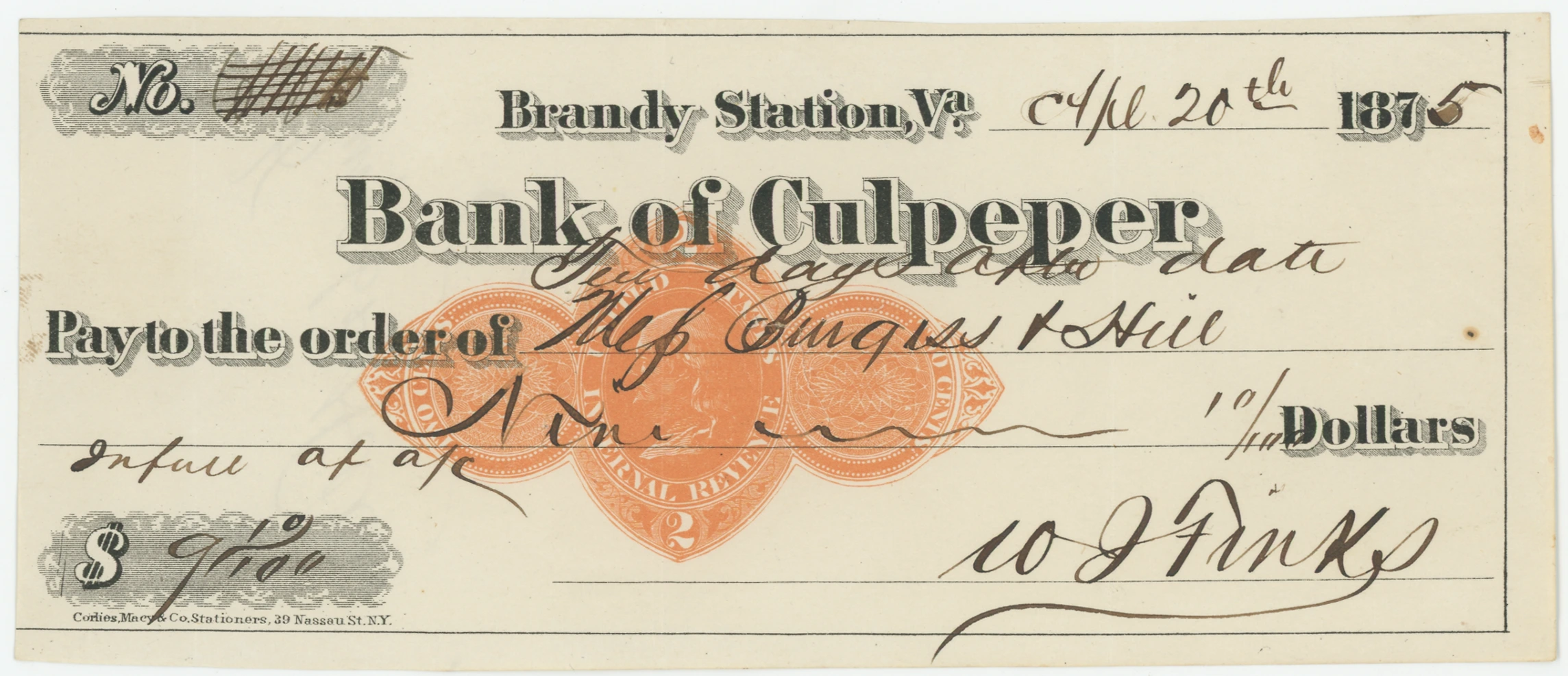 RN-D1 Bank of Culpeper, Sight Draft