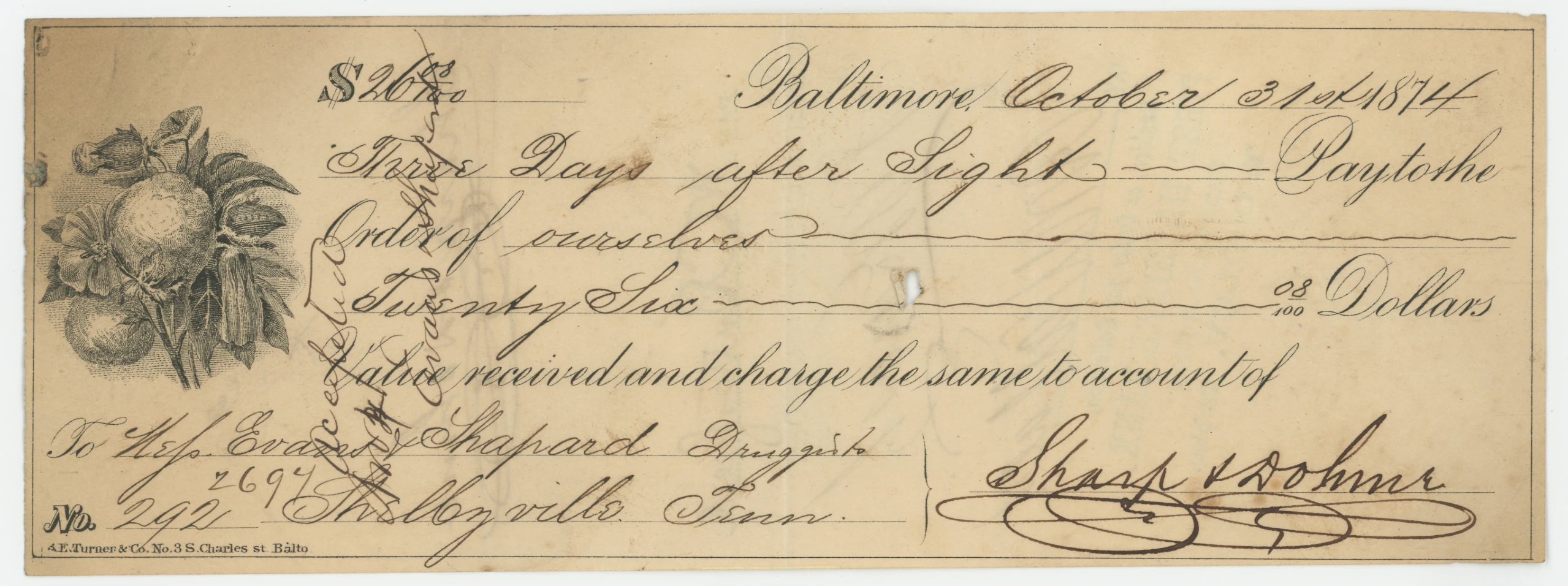 1874 Time/Sight Draft