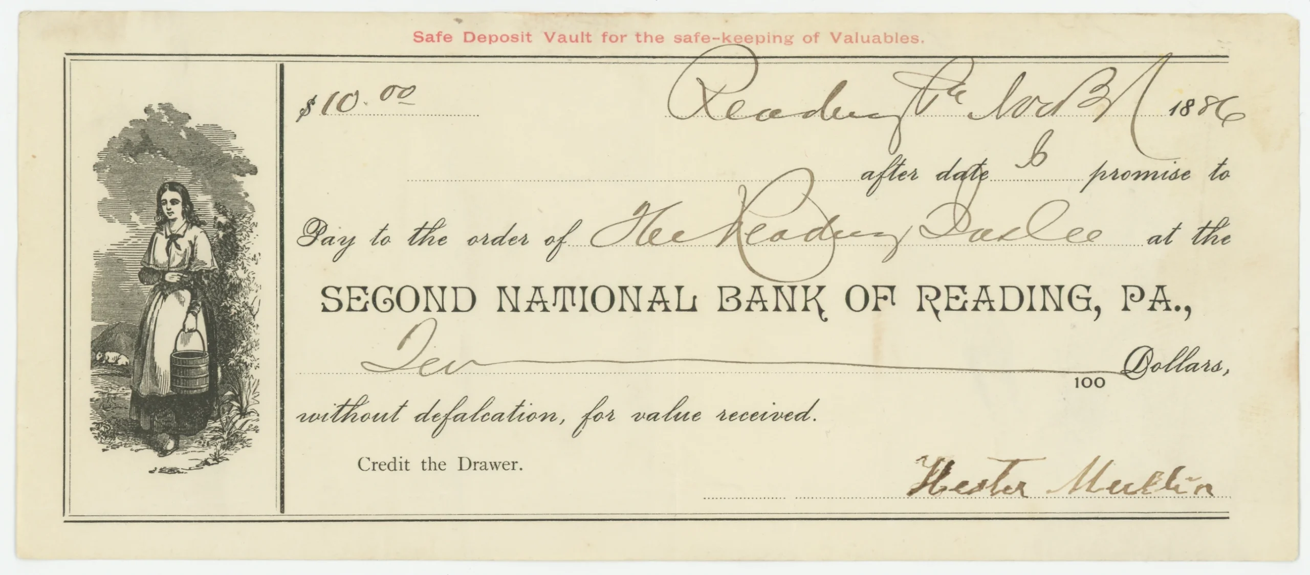 Promissory Note, Second National Bank of Reading