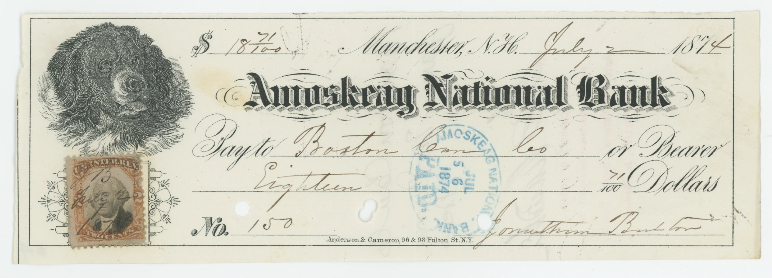 R135 on Amoskeag National Bank Check