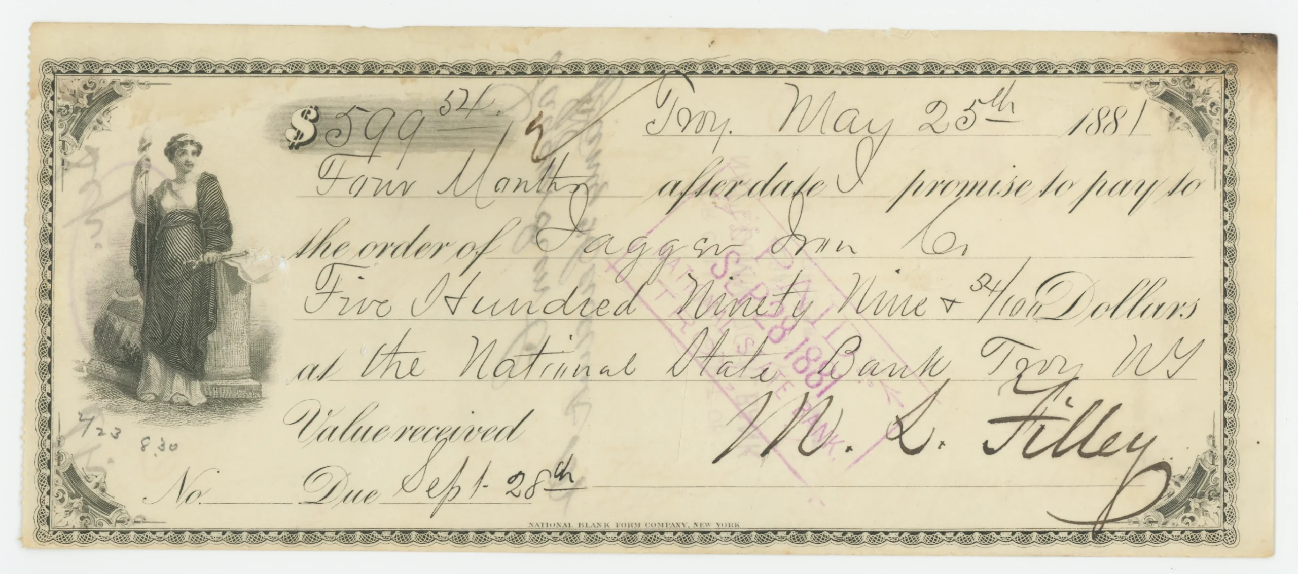Promissory Note with Allegorical Vignette
