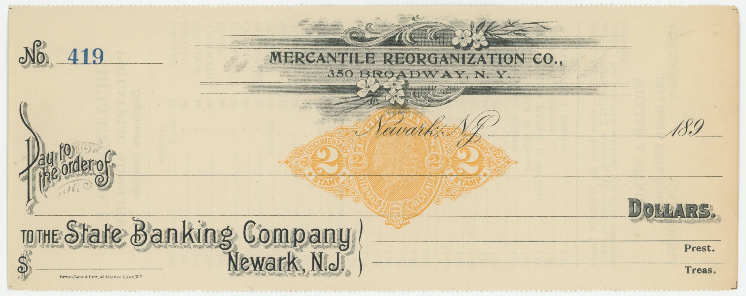 RN-X7 State Banking Company, Newark NJ, with Vitale Price List