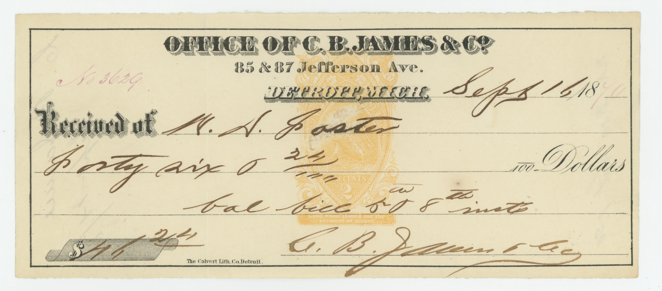 RN-B20 Receipt, Office of C.B. James & Co.