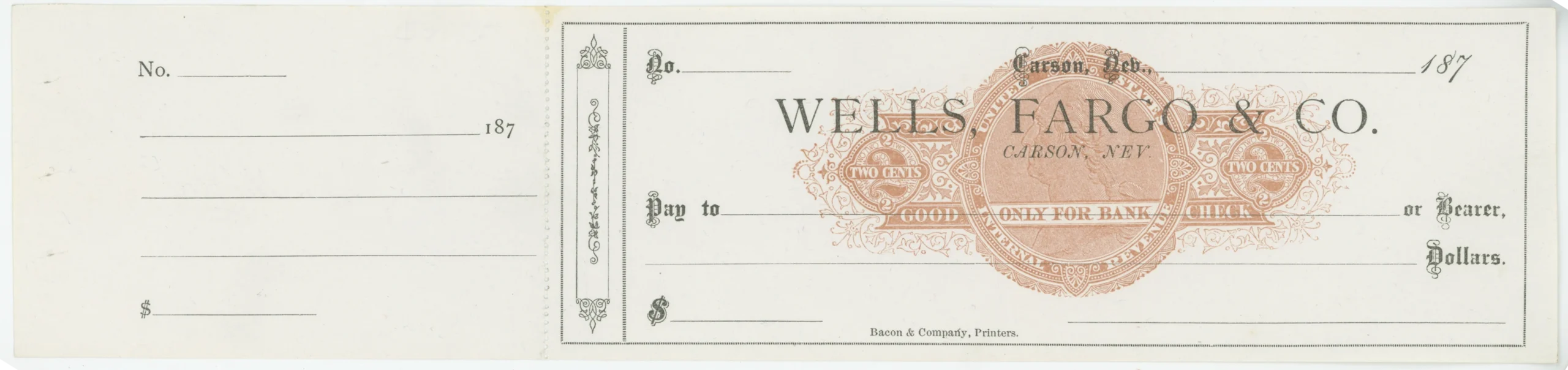 RN-C22 Wells, Fargo & Co. Unused Check with Full Stub
