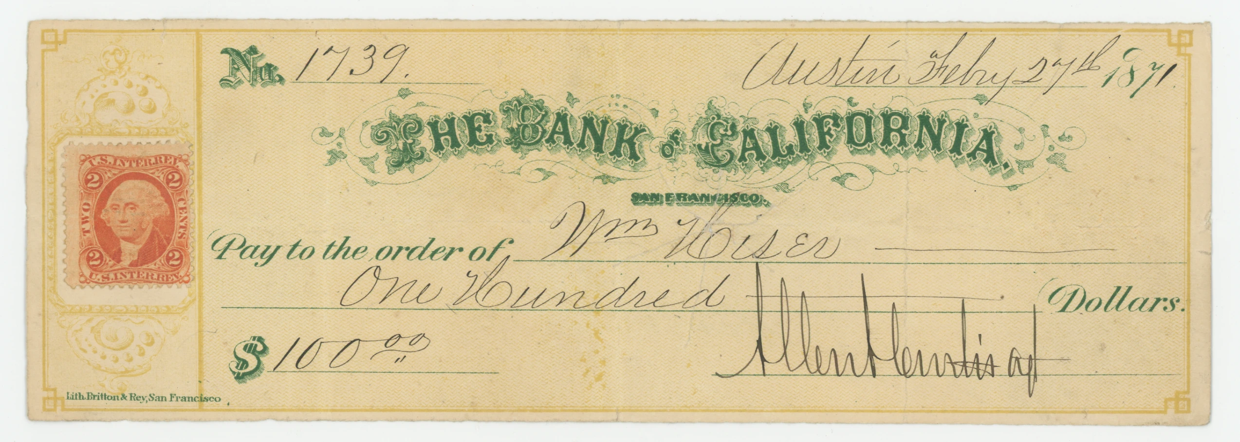 R15c on Bank of California Check