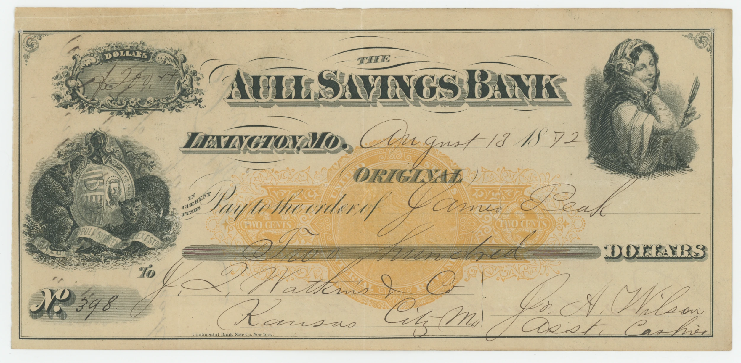 RN-C1 The Aull Savings Bank, Engraved CBNC