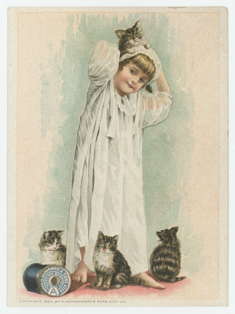 M. Heminway & Sons Trade Card, Girl with Cats