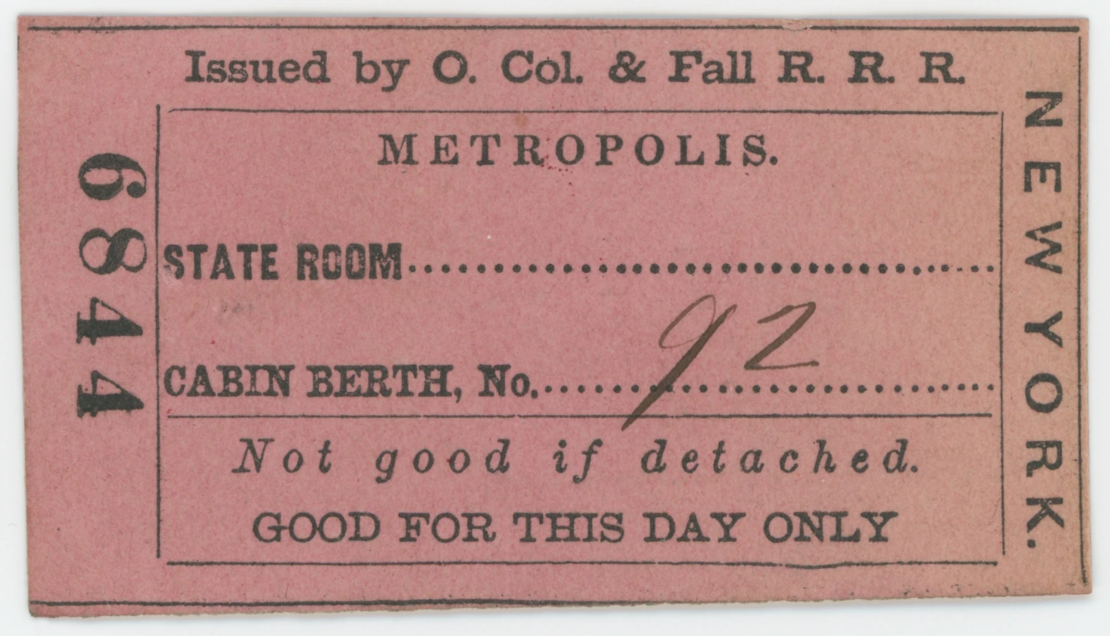 Passage Ticket: O. Col. & Fall R. R. R. "Metropolis"
