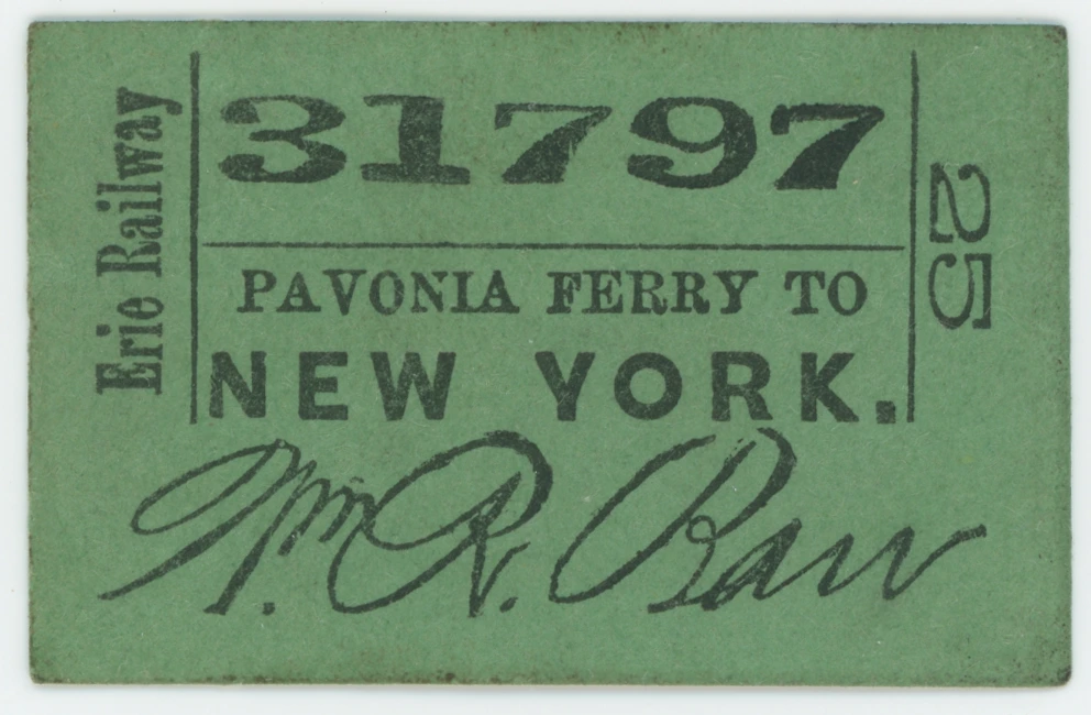 Passage Ticket: Erie Railway, Pavonia Ferry to New York